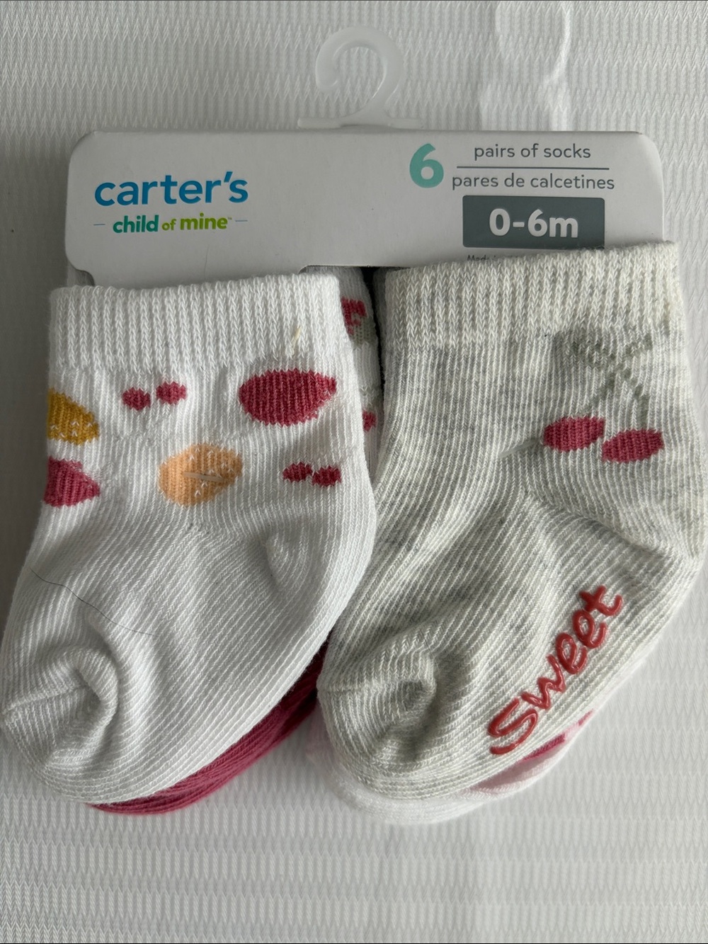 Carter's White Baby Socks with Pink & Peach Cherry Accents